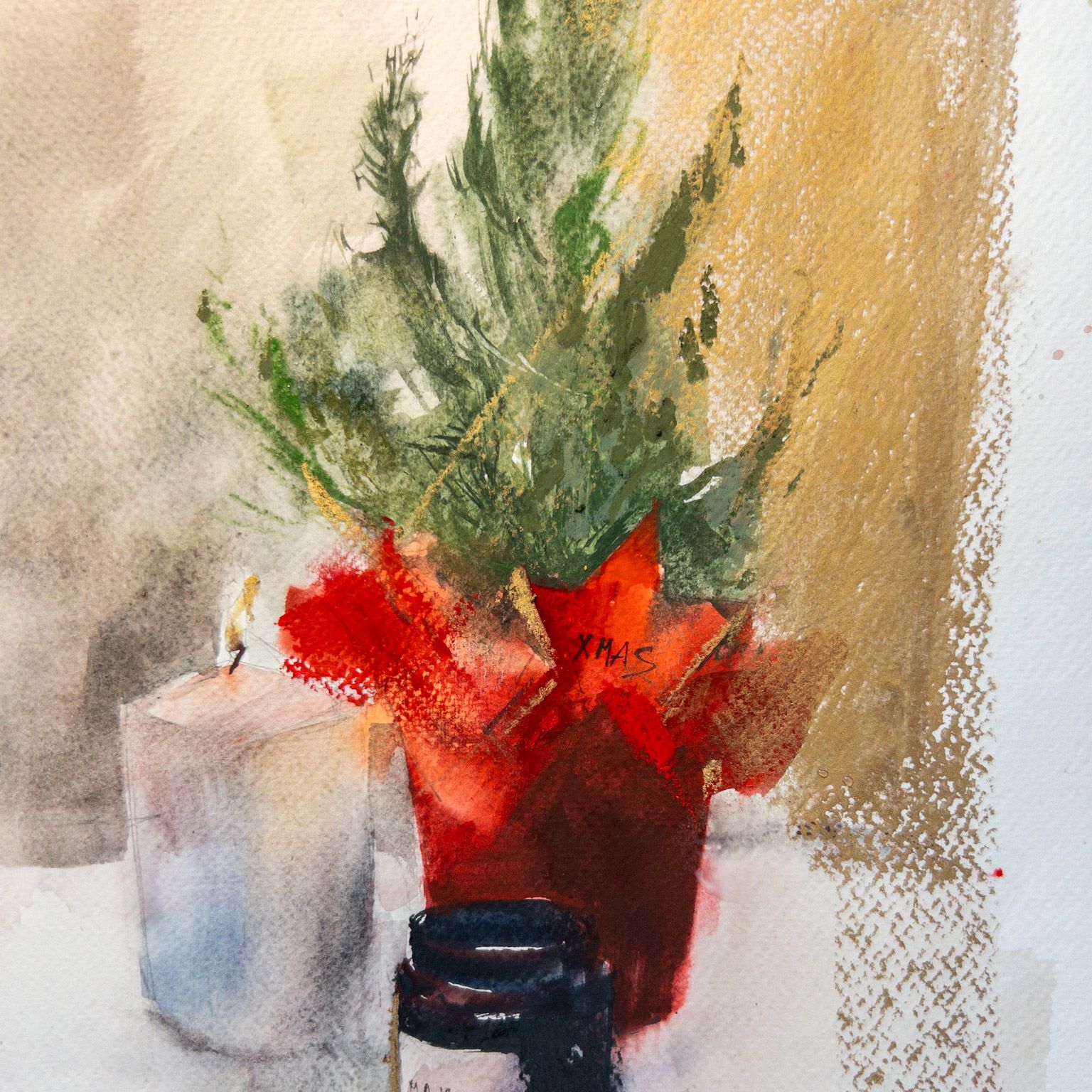 Зимний натюрморт акварелью
