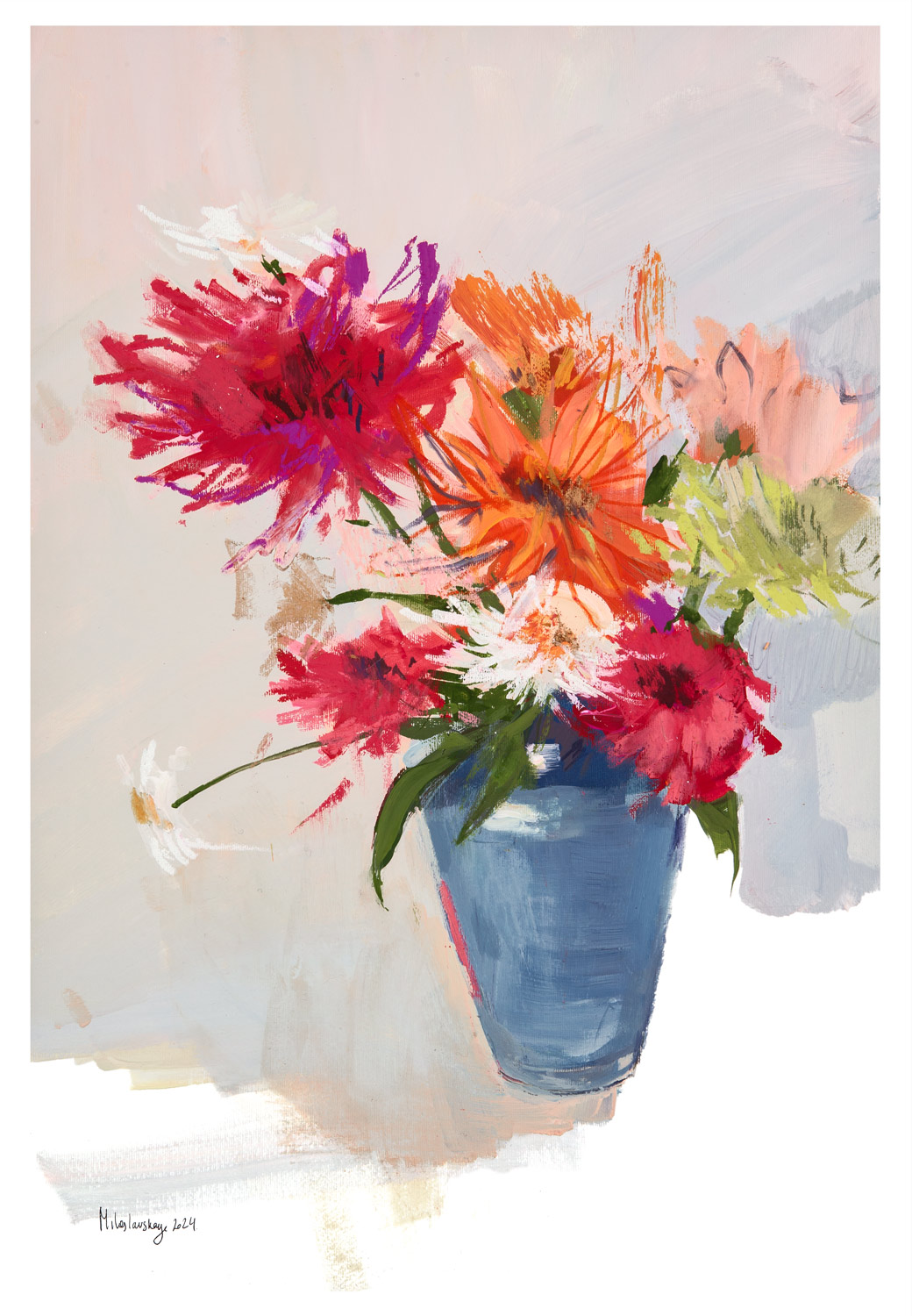 живопись цветов букет на темном фоне гуашь картина Кристины Милославской