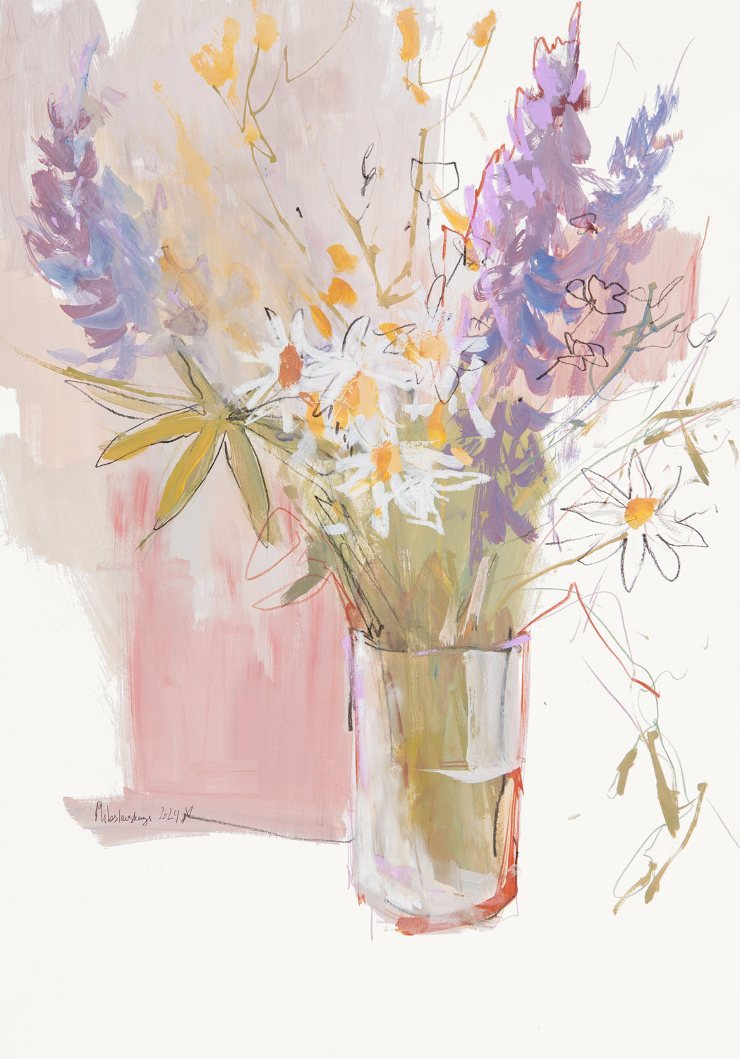 живопись цветов гуашью яркий цветочный букет современная картина Кристины Милославской
