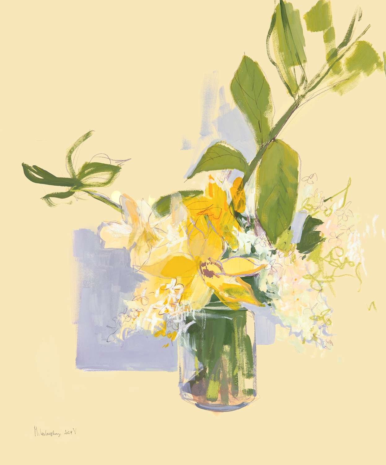 абстрактная цветочная композиция гуашью современная живопись цветов Кристина Милославская